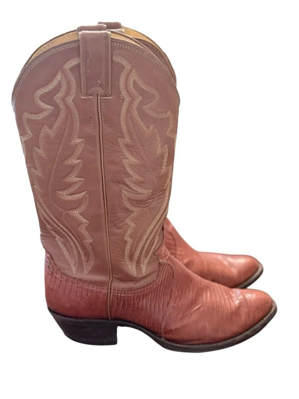 Justin Teju Lizard Cowboy Boots Men Size 9D Brown Exotic Leather Western 8303 US